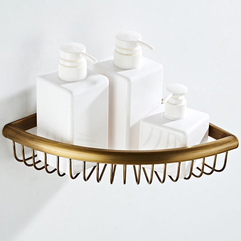 Wall Mounted Shower Caddy Basket Draining Antique Brass Bathroom Shelf 18  Inch