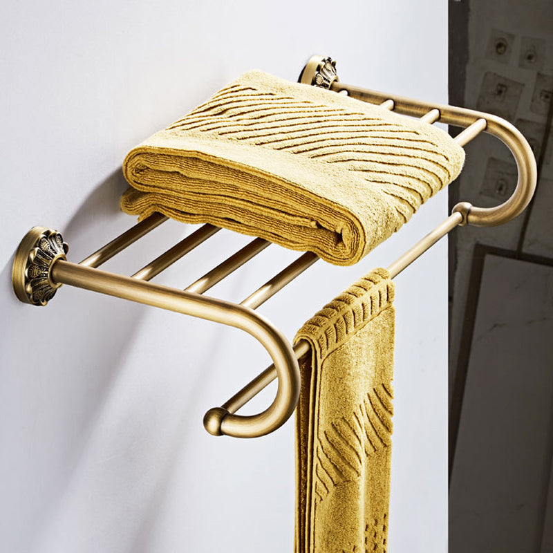 Luxury Towel Hooks Antique Brushed Brass Wall Mount Carved Single Bath  Towel Bar