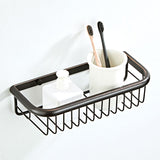 12 Inch Black Brass Wall Mount Shower Caddy Basket Oil Rubbed Bronze Draining Bathroom Shelf Modern
