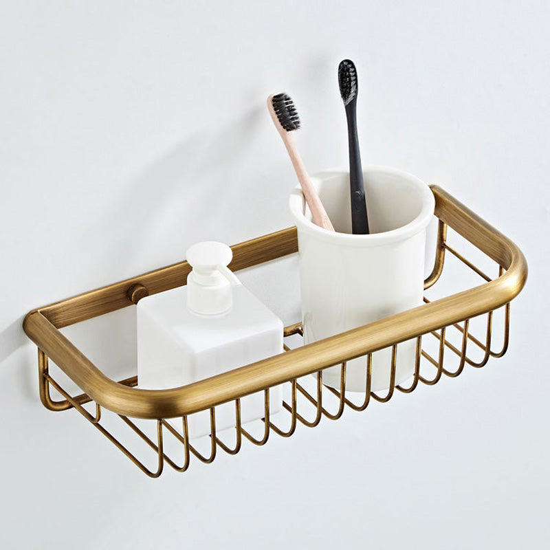 12 Inch Brass Wall Mounted Shower Caddy Basket Bathroom Shelf Antique Brass Gold Draining Hardware