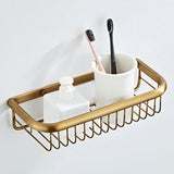 12 Inch Brass Wall Mounted Shower Caddy Basket Bathroom Shelf Antique Brass Gold Draining Hardware