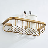 12 Inch Brass Wall Mounted Shower Caddy Basket Bathroom Shelf Antique Brass Gold Draining Hardware