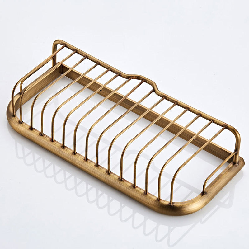 12 Inch Brass Wall Mounted Shower Caddy Basket Bathroom Shelf Antique Brass Gold Draining Hardware