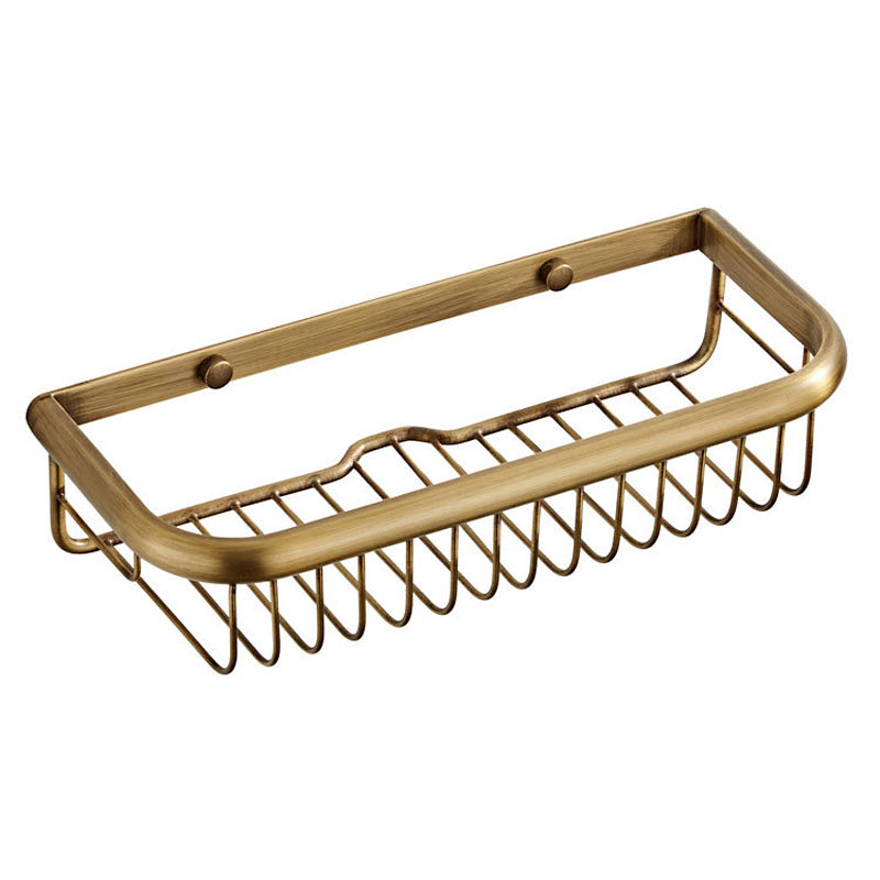 12 Inch Brass Wall Mounted Shower Caddy Basket Bathroom Shelf Antique Brass Gold Draining Hardware