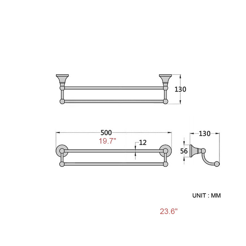 20/ 22/ 24 Inch Towel Rack Double Bar Black Wall Mounted Brass Oil Rubbed Bronze Hotel Bathroom