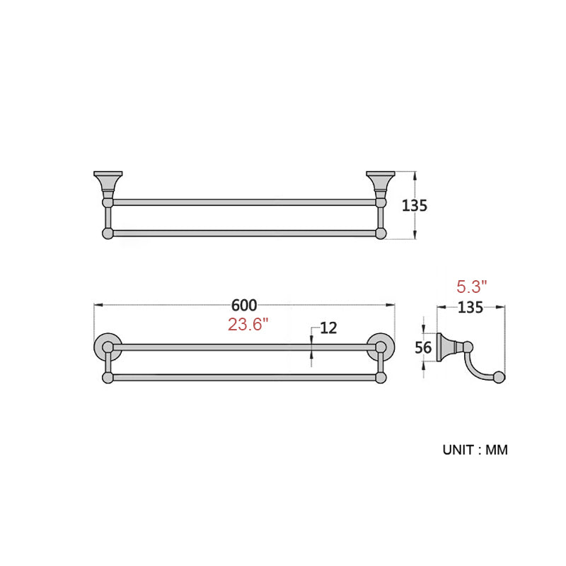 20/ 22/ 24 Inch Towel Rack Double Bar Black Wall Mounted Brass Oil Rubbed Bronze Hotel Bathroom