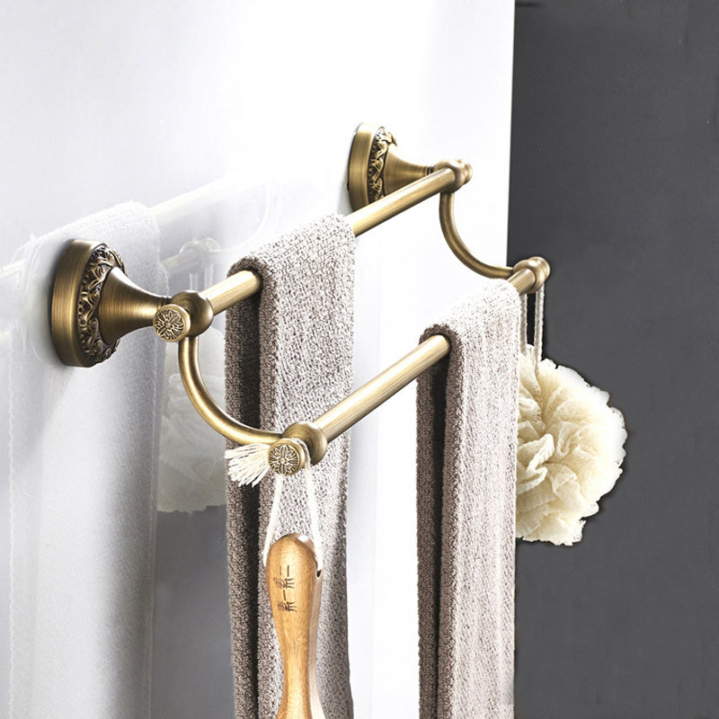 24 Inch Carved Wall Mounted Antique Brass Brushed Single/ Double Towel Racks Bathroom Hardware Gold