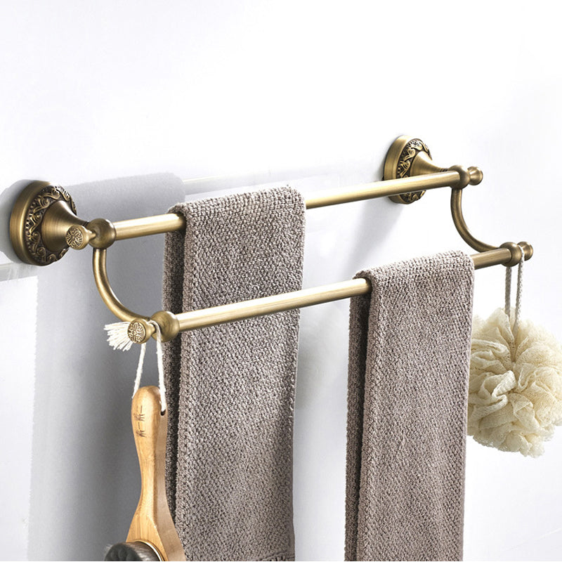 24 Inch Carved Wall Mounted Antique Brass Brushed Single/ Double Towel Racks Bathroom Hardware Gold
