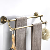 24 Inch Carved Wall Mounted Antique Brass Brushed Single/ Double Towel Racks Bathroom Hardware Gold