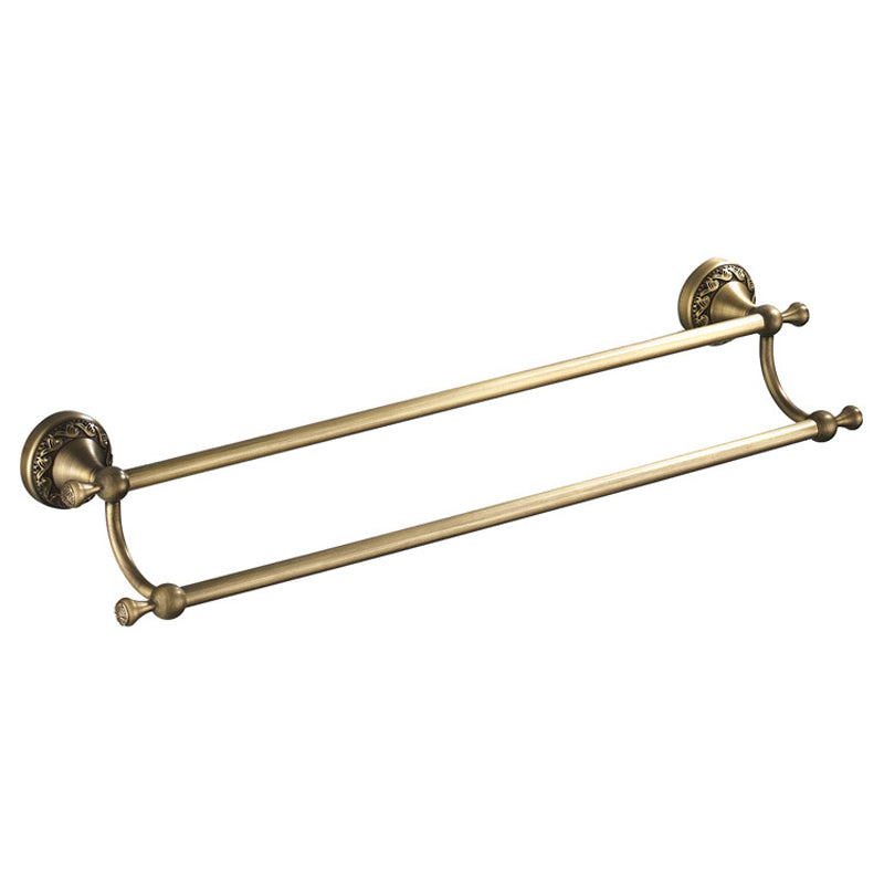 24 Inch Carved Wall Mounted Antique Brass Brushed Single/ Double Towel Racks Bathroom Hardware Gold