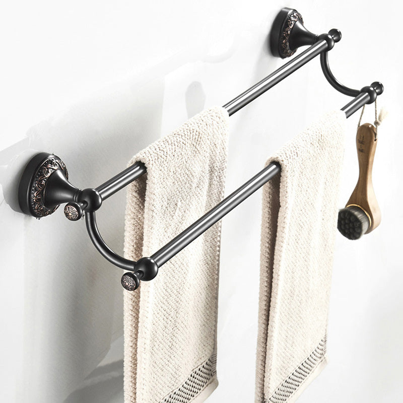 24 Inch Carved Wall Mount Brass Black Double Towel Racks Bathroom Hardware Oil Rubbed Bronze Hotel