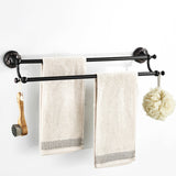 24 Inch Carved Wall Mount Brass Black Double Towel Racks Bathroom Hardware Oil Rubbed Bronze Hotel