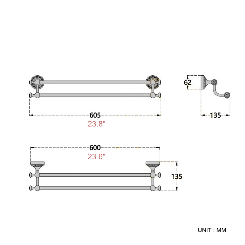 24 Inch Carved Wall Mount Brass Black Double Towel Racks Bathroom Hardware Oil Rubbed Bronze Hotel
