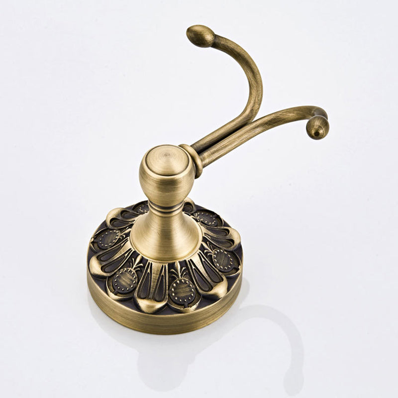Antique Brass Bathroom Double Robe Hook Carved Rustic Door Coat Hooks Pineapple Pattern Decorative