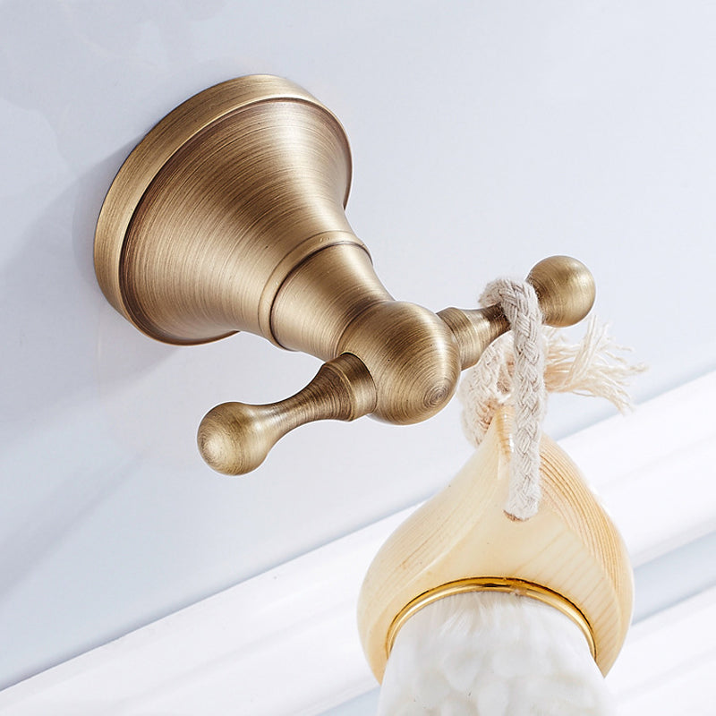 Antique Brass Coat Hooks Bathroom Double Robe Hook Luxury Gold Wall Mounted Bedroom Towel Hooks
