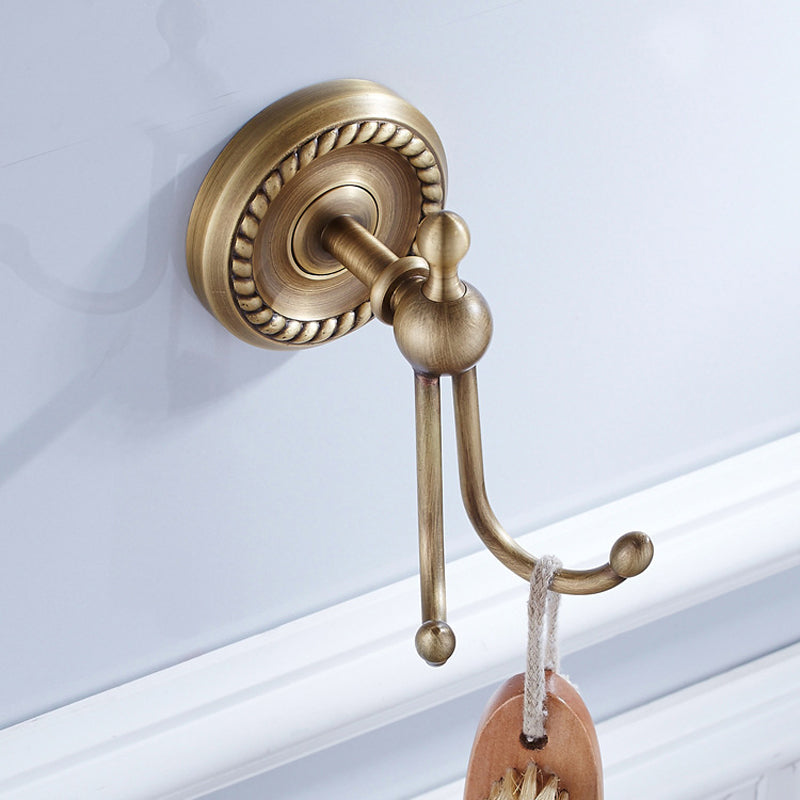 Antique Brass Double Robe Hook Vintage Wall Mount Bathroom Brushed Design Coat Hook Carved Gold