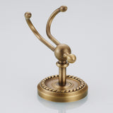 Antique Brass Double Robe Hook Vintage Wall Mount Bathroom Brushed Design Coat Hook Carved Gold