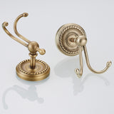 Antique Brass Double Robe Hook Vintage Wall Mount Bathroom Brushed Design Coat Hook Carved Gold