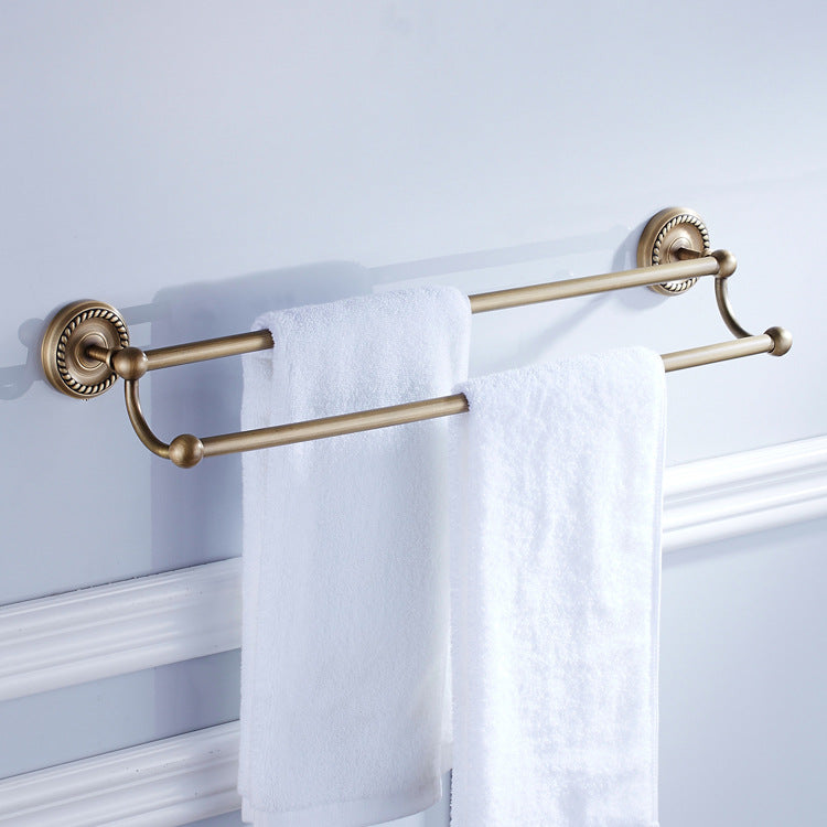 Antique Brass Golden Vintage Single/ Double Towel Racks For Bathroom Hardware Wall Mount Bar Shelf