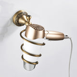 Antique Brass Hair Dryer Holder Carved  Wall Mount Dressing Table Bathroom Shelves Dressing Table Gold