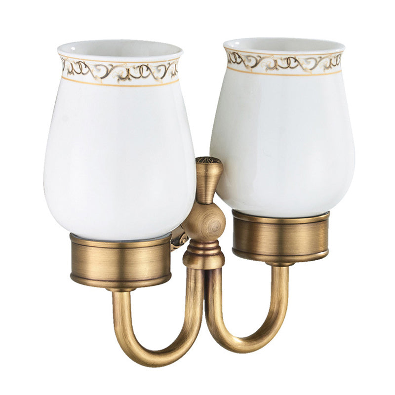 Antique Brass Shower Toothbrush Holder Carved Single/ Double Ceramic Bathroom Hardware Wall Mounted