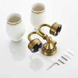Antique Brass Shower Toothbrush Holder Carved Single/ Double Ceramic Bathroom Hardware Wall Mounted
