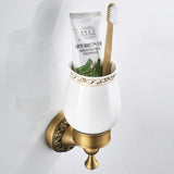 Antique Brass Shower Toothbrush Holder Carved Single/ Double Ceramic Bathroom Hardware Wall Mounted