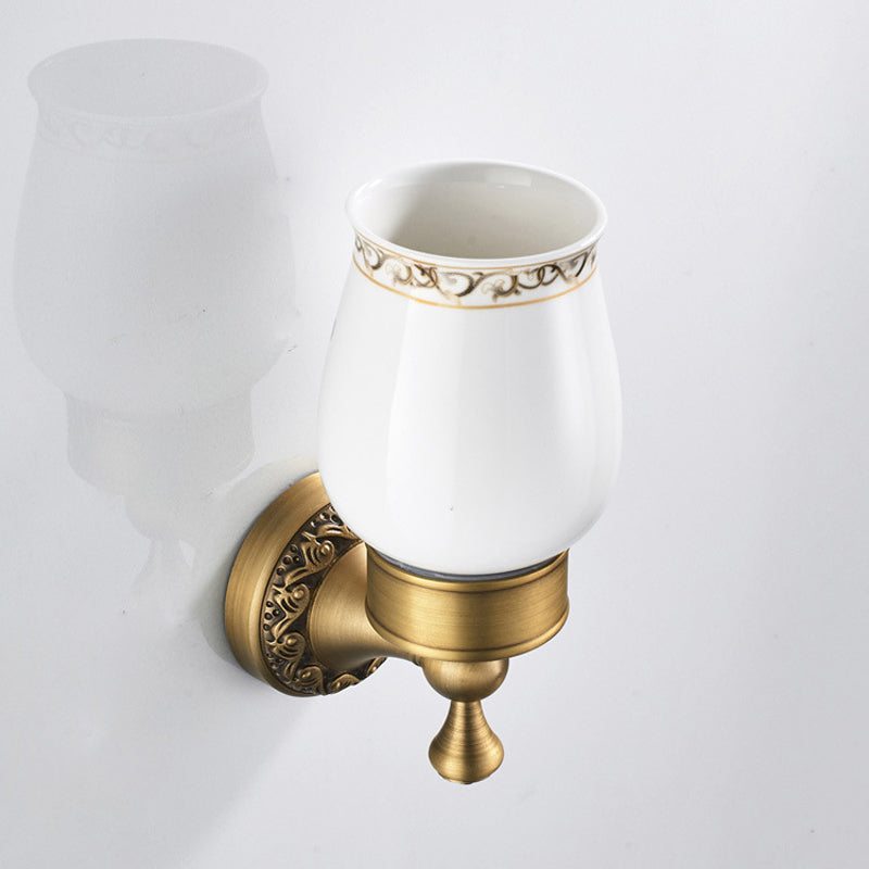 Antique Brass Shower Toothbrush Holder Carved Single/ Double Ceramic Bathroom Hardware Wall Mounted
