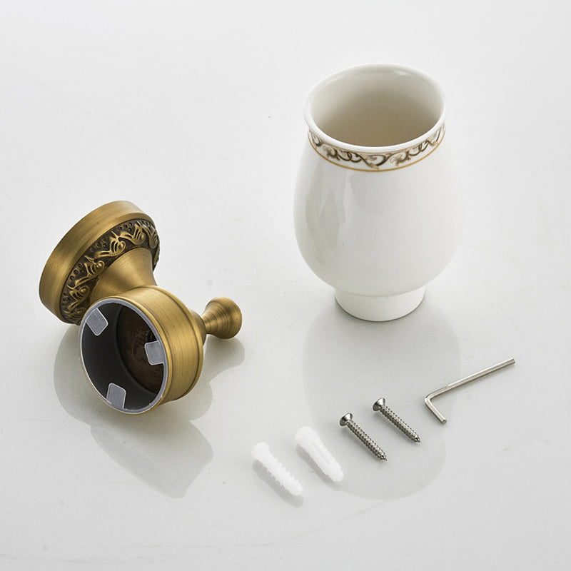Antique Brass Shower Toothbrush Holder Carved Single/ Double Ceramic Bathroom Hardware Wall Mounted