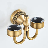 Antique Brass Shower Toothbrush Holder Carved Single/ Double Ceramic Bathroom Hardware Wall Mounted