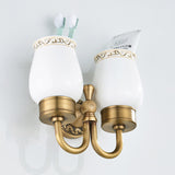 Antique Brass Shower Toothbrush Holder Carved Single/ Double Ceramic Bathroom Hardware Wall Mounted