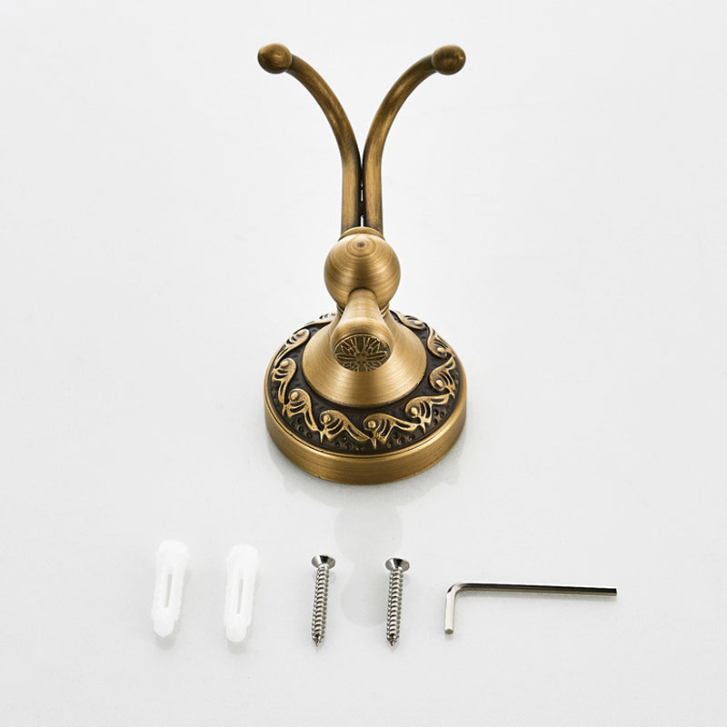 Antique Brass Single/ Double Robe Hook Carved Coat Hooks Bathroom Hardware Luxury Wall Mounted Gold