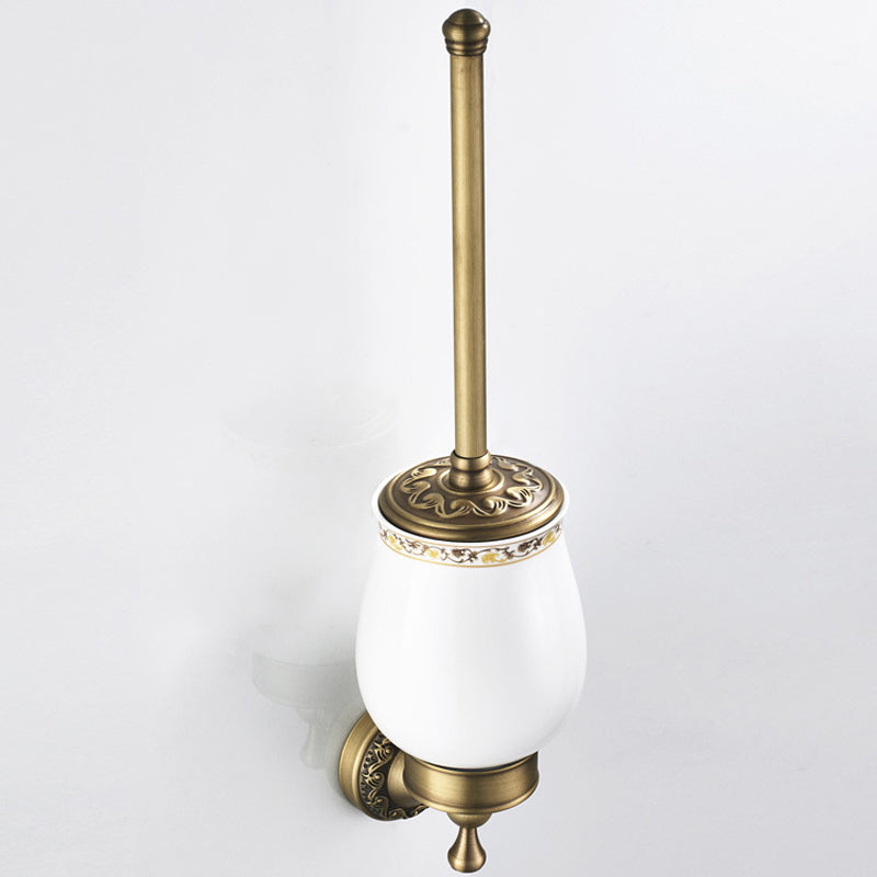 Antique Brass Toilet Brush Holder Decorative Unique Carved Wall Mounted Ceramic Holder Brushed Gold