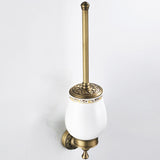 Antique Brass Toilet Brush Holder Decorative Unique Carved Wall Mounted Ceramic Holder Brushed Gold