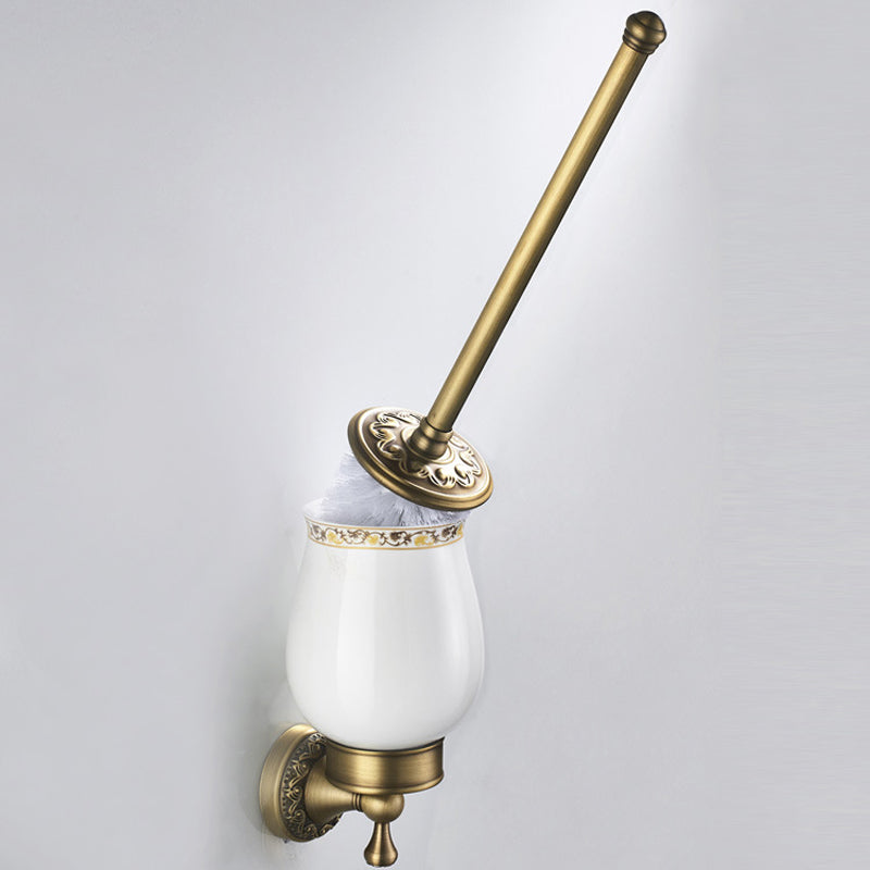 Antique Brass Toilet Brush Holder Decorative Unique Carved Wall Mounted Ceramic Holder Brushed Gold