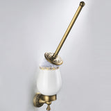 Antique Brass Toilet Brush Holder Decorative Unique Carved Wall Mounted Ceramic Holder Brushed Gold