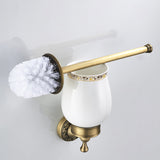Antique Brass Toilet Brush Holder Decorative Unique Carved Wall Mounted Ceramic Holder Brushed Gold