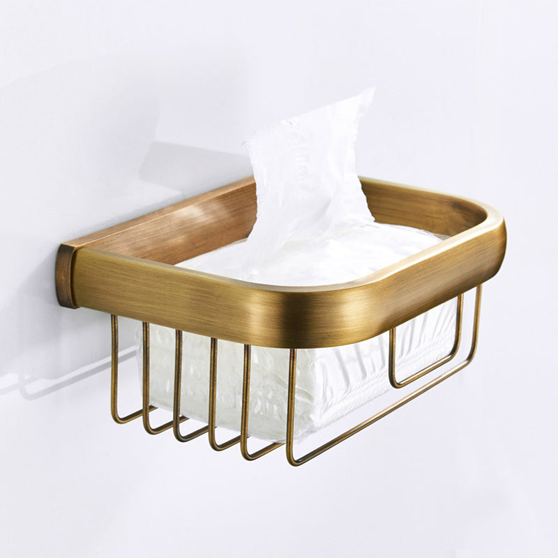 Antique Brass Toilet Paper Basket Bathroom Wall Mounted Brushed Gold Soap Dish Draining Paper Holder
