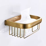 Antique Brass Toilet Paper Basket Bathroom Wall Mounted Brushed Gold Soap Dish Draining Paper Holder