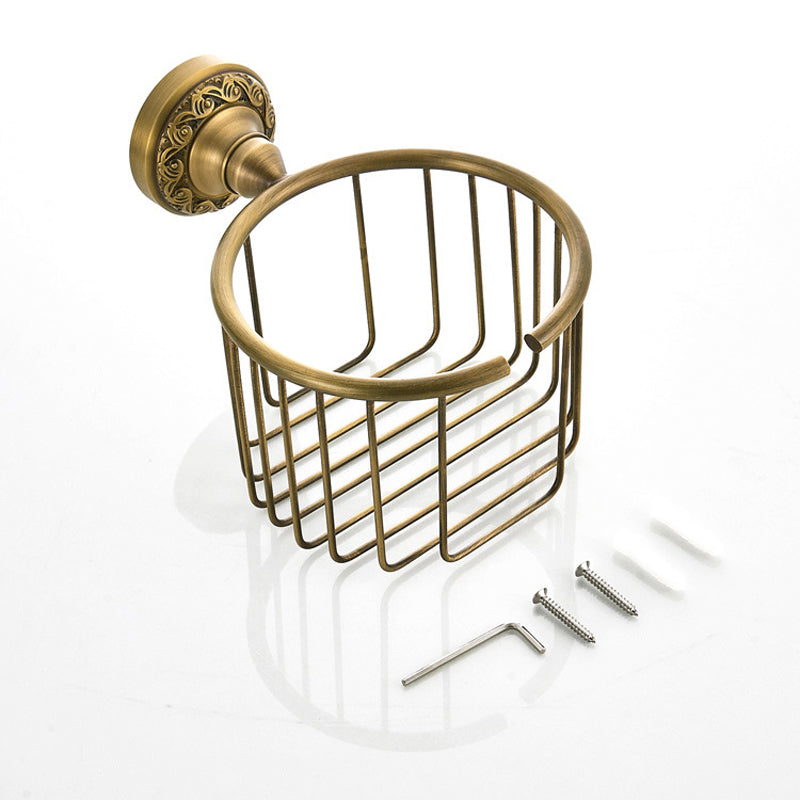 Antique Brass Toilet Paper Basket Bathroom Hardware Wall Mounted Commercial Paper Holder Gold Round