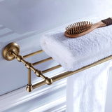 Antique Brass Towel Rack Shelf Wall Mounted Shower Unique Designer Bathroom Hardware With Towel Bar