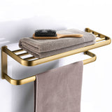 Antique Brass Towel Rack Wall Mount With Shelf Unique Designer Brushed Luxury Gold Bathroom Hardware