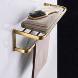 Antique Brass Towel Rack Wall Mount With Shelf Unique Designer Brushed Luxury Gold Bathroom Hardware
