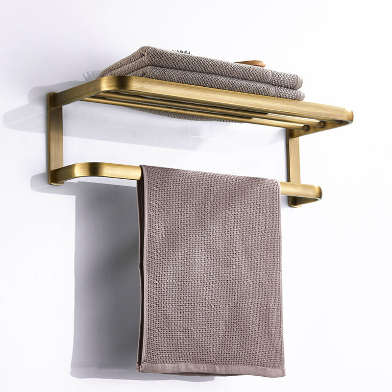 Antique Brass Towel Rack Wall Mount With Shelf Unique Designer Brushed Luxury Gold Bathroom Hardware