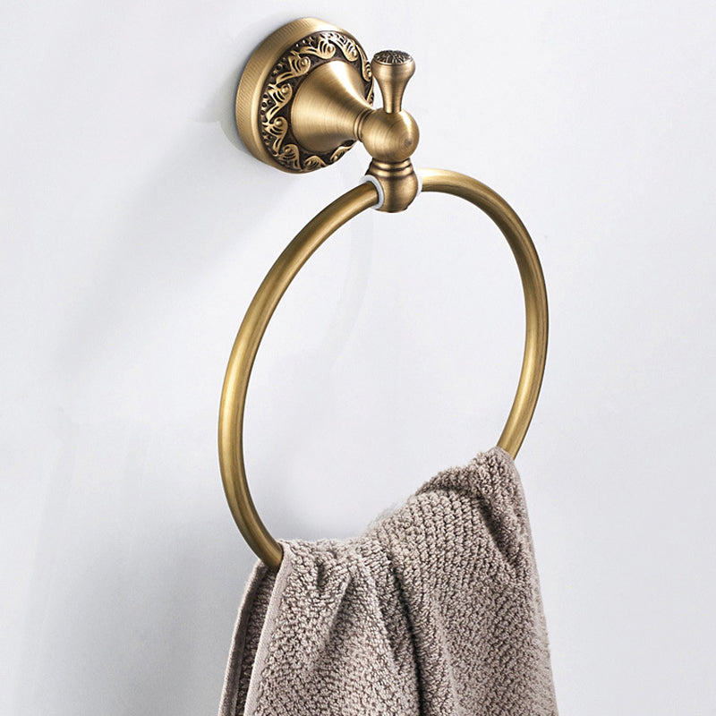 Antique Brass Towel Ring Decorative Bathroom Hardware Round Rustic Brushed Gold Wall Mount Towel Bar