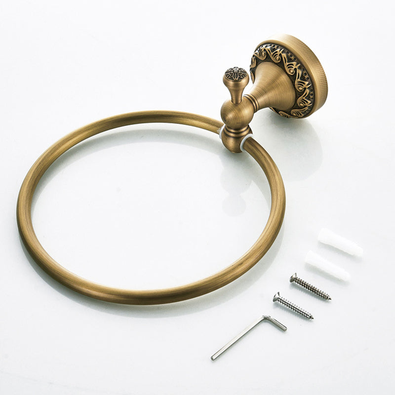 Antique Brass Towel Ring Decorative Bathroom Hardware Round Rustic Brushed Gold Wall Mount Towel Bar