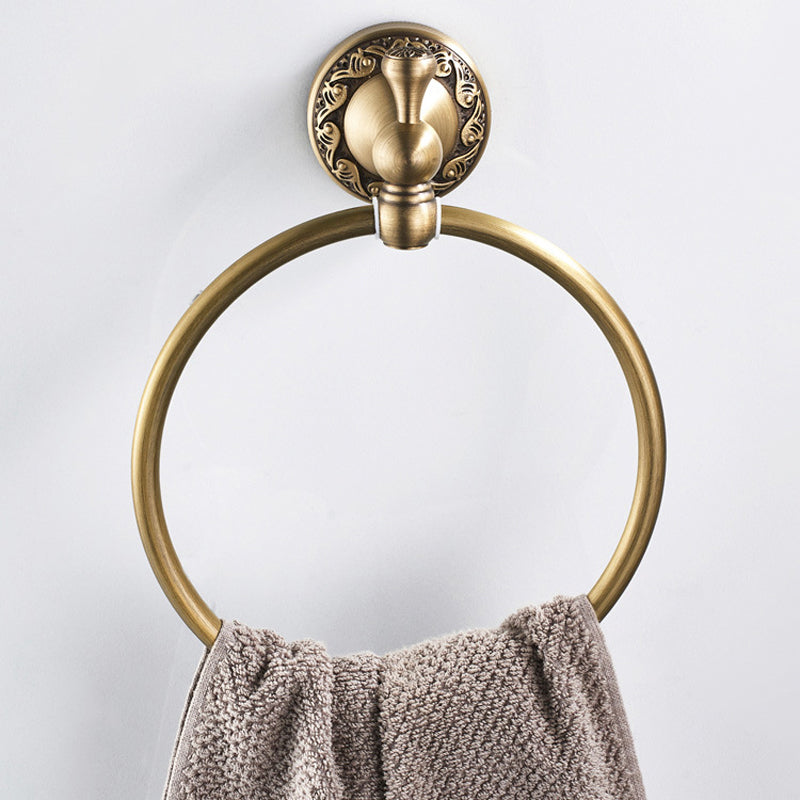 Antique Brass Towel Ring Decorative Bathroom Hardware Round Rustic Brushed Gold Wall Mount Towel Bar