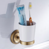 Antique Brass Wall Mounted Gold Toothbrush Holder Single/Double Ceramic Cup Bathroom Hardware Carved