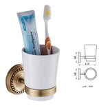 Antique Brass Wall Mounted Gold Toothbrush Holder Single/Double Ceramic Cup Bathroom Hardware Carved