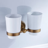Antique Brass Wall Mounted Gold Toothbrush Holder Single/Double Ceramic Cup Bathroom Hardware Carved